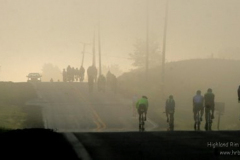 fm0723RAGBRAI-The sun rises to illuminate the fog along Hwy 92 between Ackworth and Sandyville. RAGBRAI goes from Indianola to Chariton on Wednesday. Mary Chind/The Des Moines Register