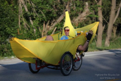 072009ragbrairo - Rodney White/The Des Moines Register - Sunday July 19, 2009- A recumbent trike with a bana cowling makes its way outside of Council Bluffs Sunday morning on the way Red Oak. 2009 RAGBRAI starts in Council Bluffs heading into Red Oak Sunday July 19, 2009.