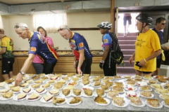 fm0724RAGBRAI-Pie heaven! Riders were amazed by the assortment of pie to be found in the basement of Blakesburg Christian Church as RAGBRAI goes from Chariton to Ottumwa on Thursday. Mary Chind/The Des Moines Register